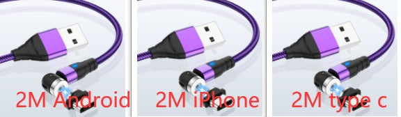 Magnetic Data Cable - Android/iOS/Type-C Purple Set 2m