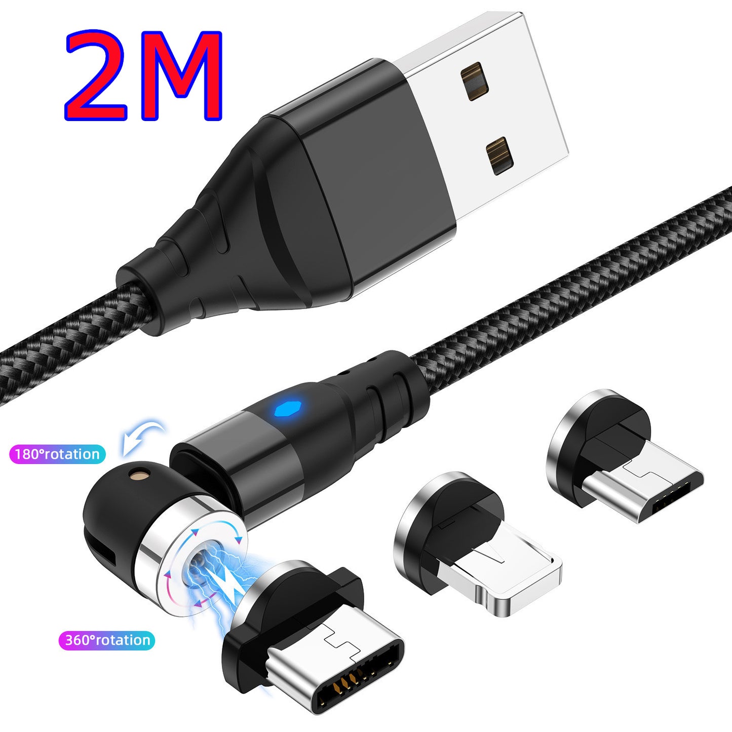 Magnetic Data Cable - Android/iOS/Type-C Black 2M 3magnetic suction heads