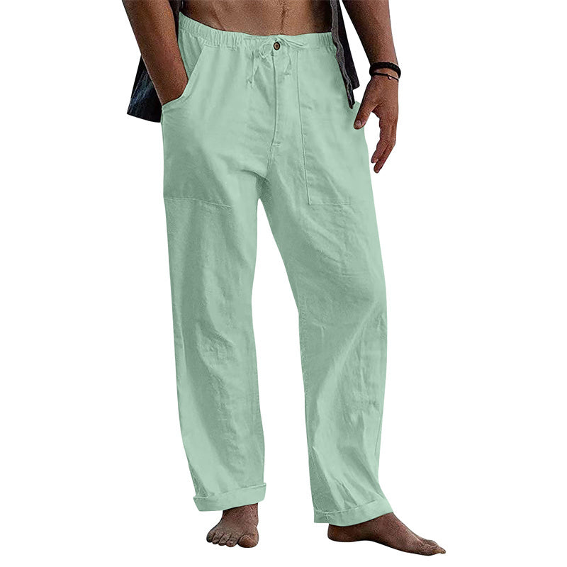 Men's Linen Casual Drawstring Loose Pants Bean Green