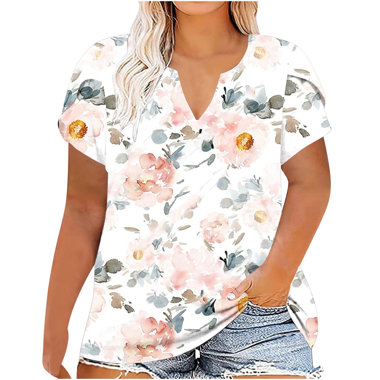 European And American Women's Large Short Sleeved T-shirt For Women White background pink