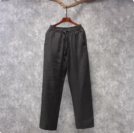 Fashion Men's Linen Straight Casual Pants Black