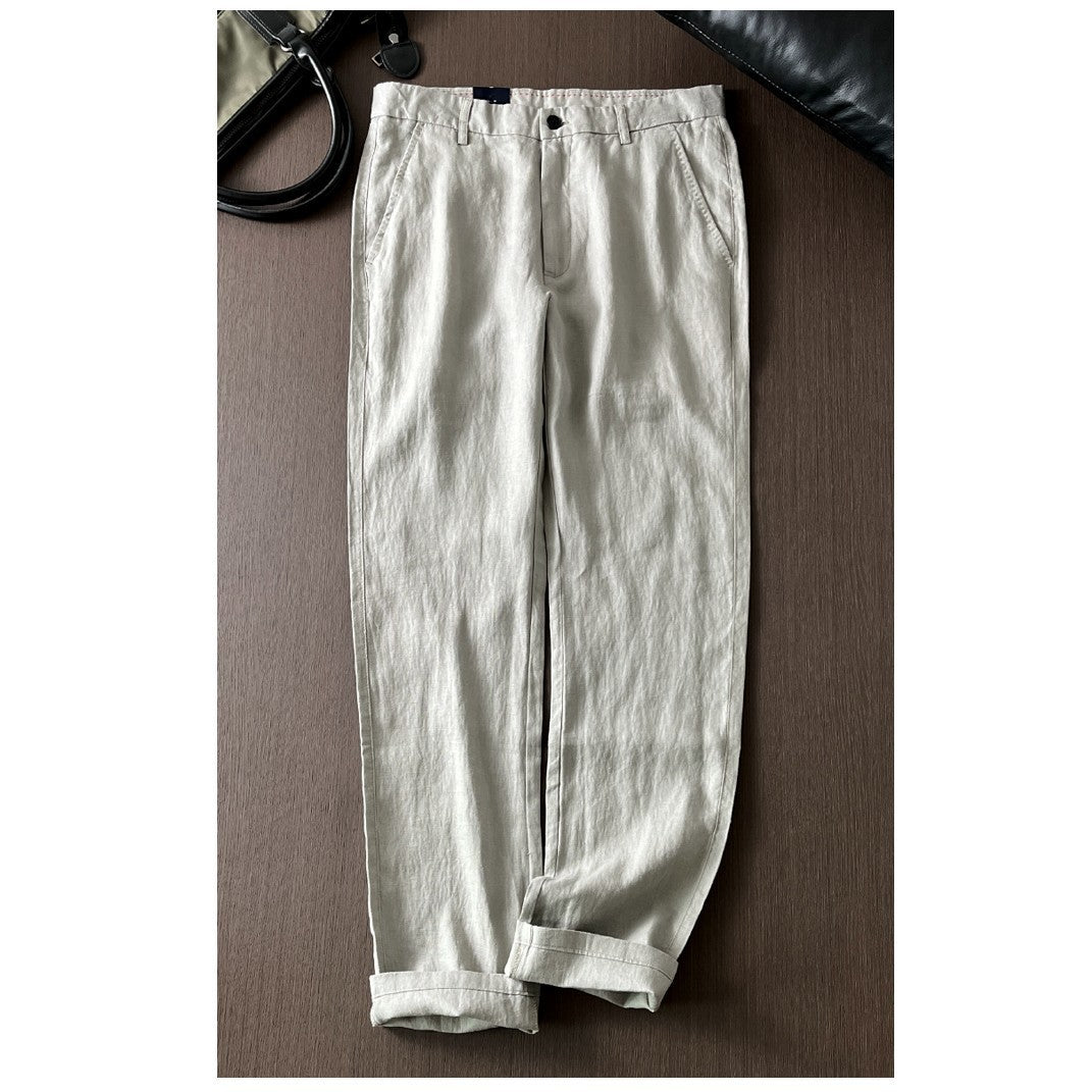 Men's Linen Straight Casual Pants Greige