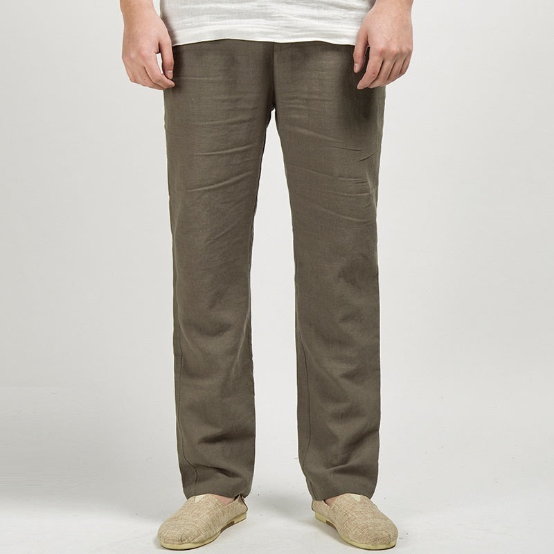 Chinese Style Men's Linen Men's Casual Pants Army Green