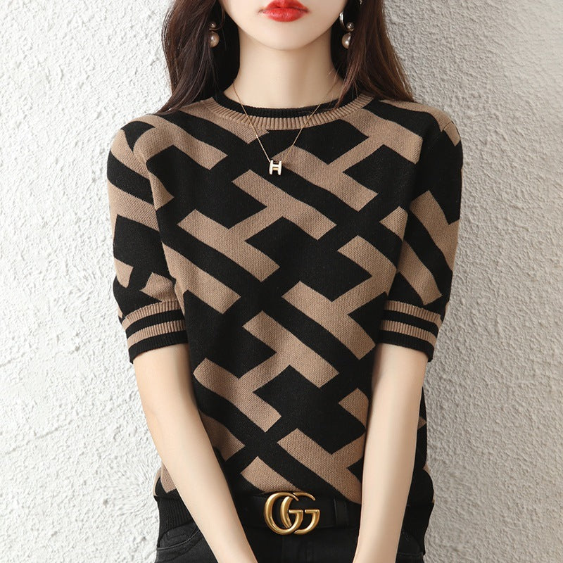 Fashion Cotton Knitting Short-sleeved T-shirt For Women Black