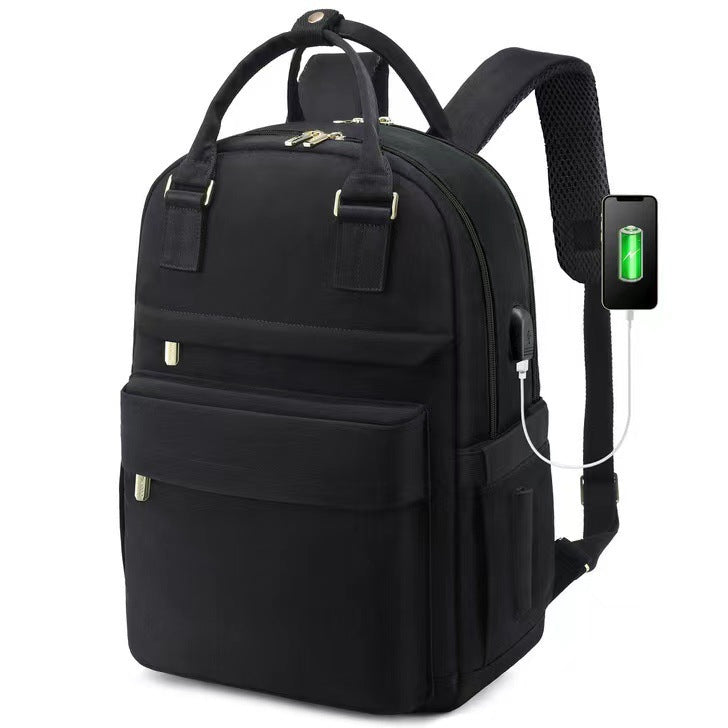 Girls Backpack Fashion Large Capacity Laptop Bag Portable Travel Backpack Pure Black