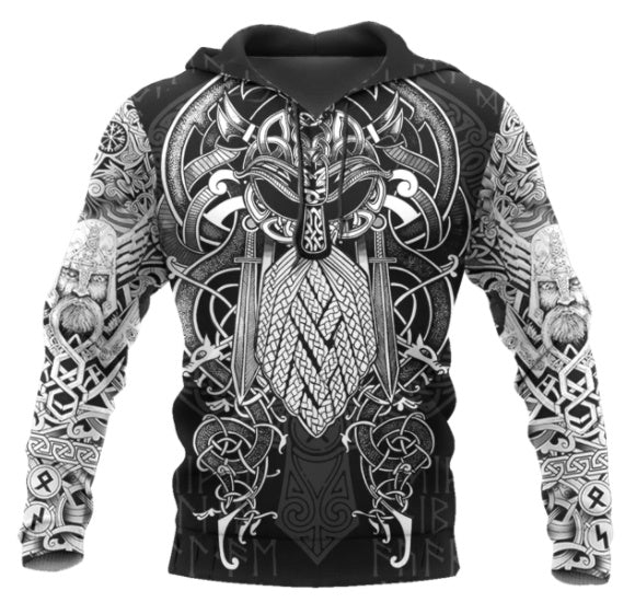 Viking Odin Best Viking Tattoo 3D Hoodies Men Women Hipster Streetwear Outfit Black