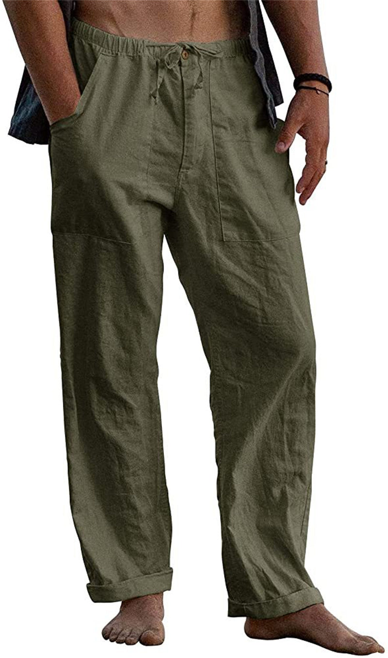 Men's Linen Casual Drawstring Loose Pants Green
