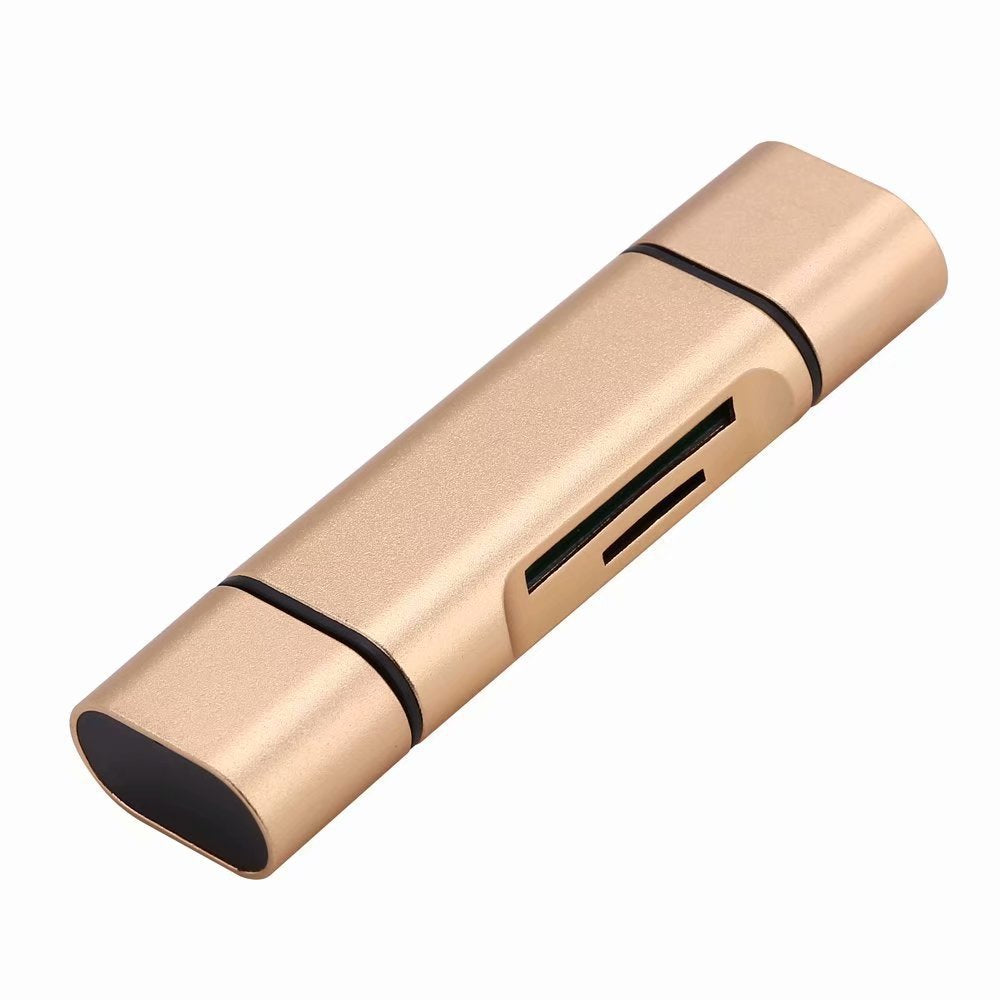 USB Mobile Phone Card Reader Micro Type-C Aluminum Alloy Triad Multi-functional Golden