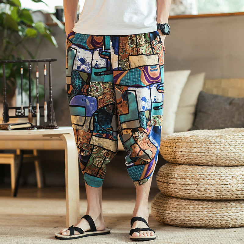 Retro Casual Youth Ethnic Loose Radish Pants Brown