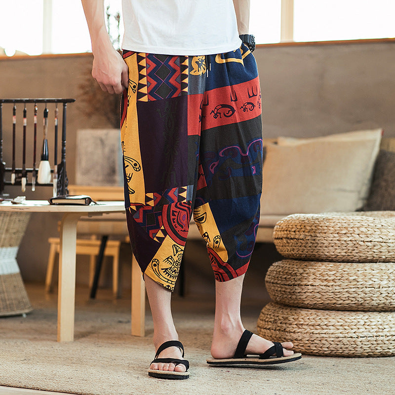 Retro Casual Youth Ethnic Loose Radish Pants Red