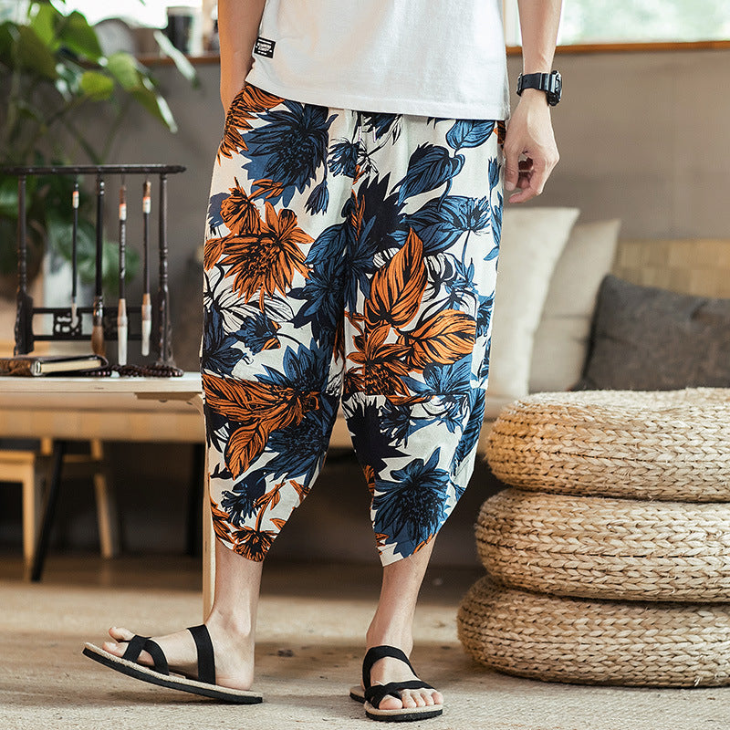 Retro Casual Youth Ethnic Loose Radish Pants Blue