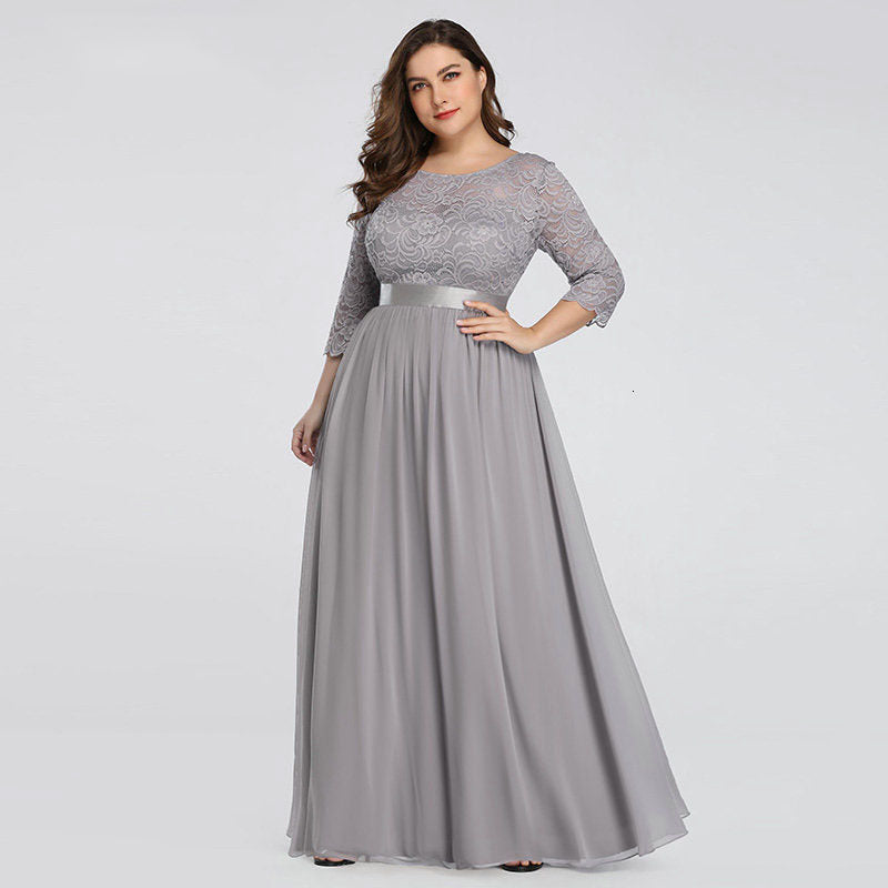 US Ever-Pretty Plus Size Floral Lace Bridesmaid Dresses Long Evening Party Gowns Grey