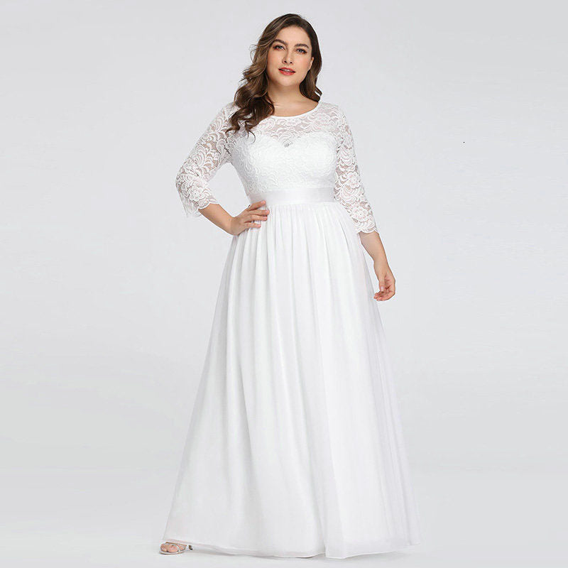 US Ever-Pretty Plus Size Floral Lace Bridesmaid Dresses Long Evening Party Gowns White