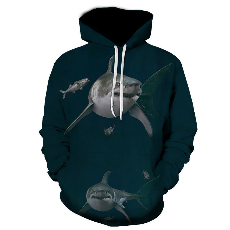 Shark Pullover Loose Hoodie For Men And Women 3 D Hoodies Black