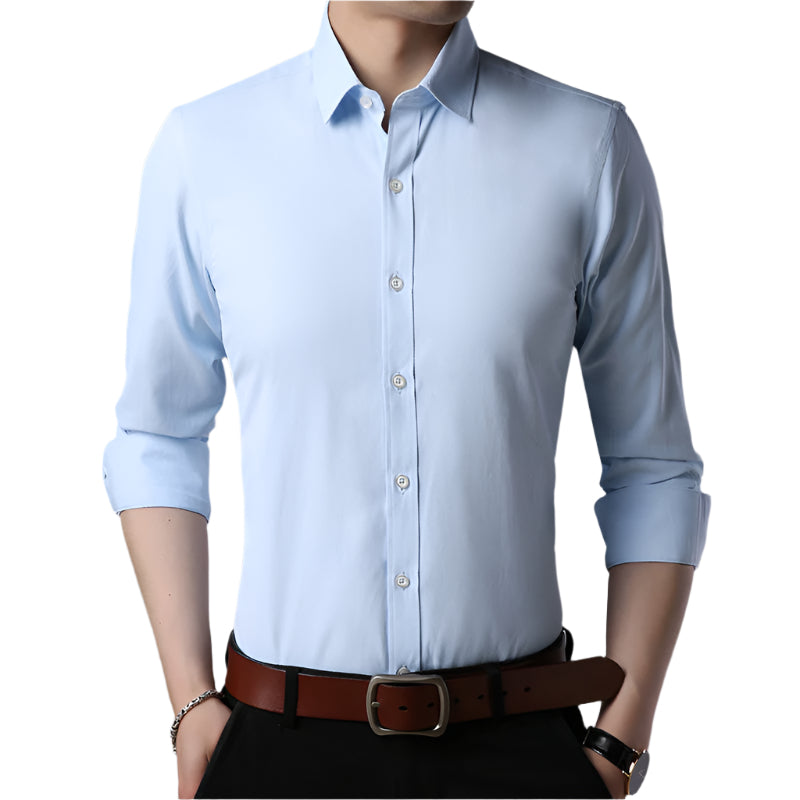Spring New Men'S Shirts, Casual Cotton Men'S Shirts, Stylish Slim Fit Light Blue