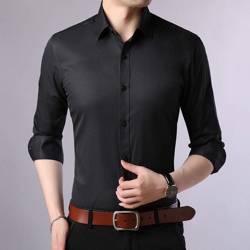 Spring New Men'S Shirts, Casual Cotton Men'S Shirts, Stylish Slim Fit Black