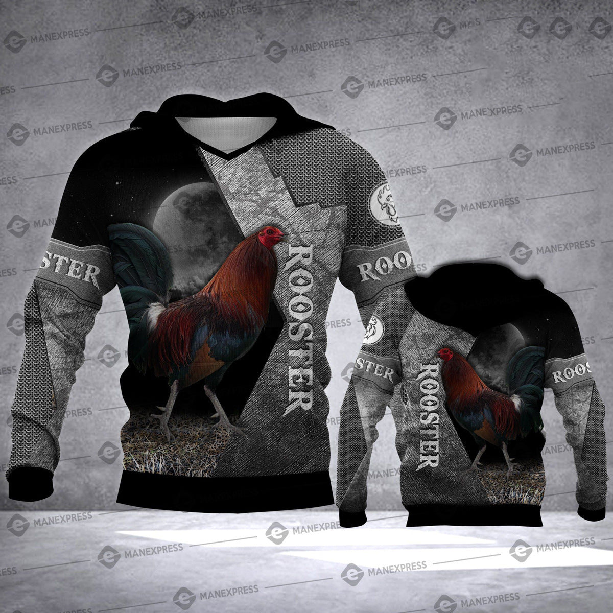 Cross Border New European And American Men''S Large Size Bodywear Meiqi Rooster Series Hooded Pullover Bodywear One Piece Customization B