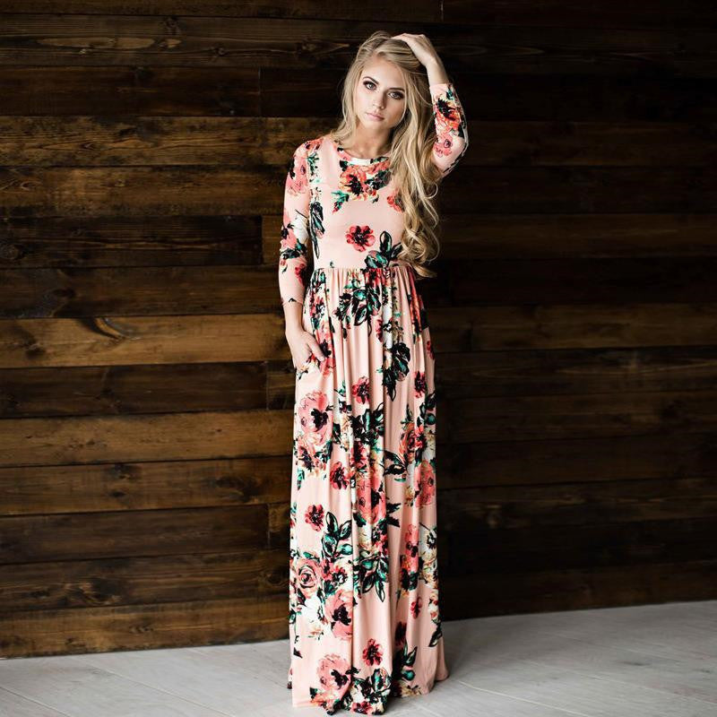 Fashion Dresses Women Printed Party Gown Ladies Pink