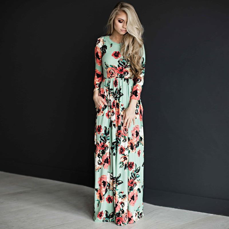 Fashion Dresses Women Printed Party Gown Ladies Light Green