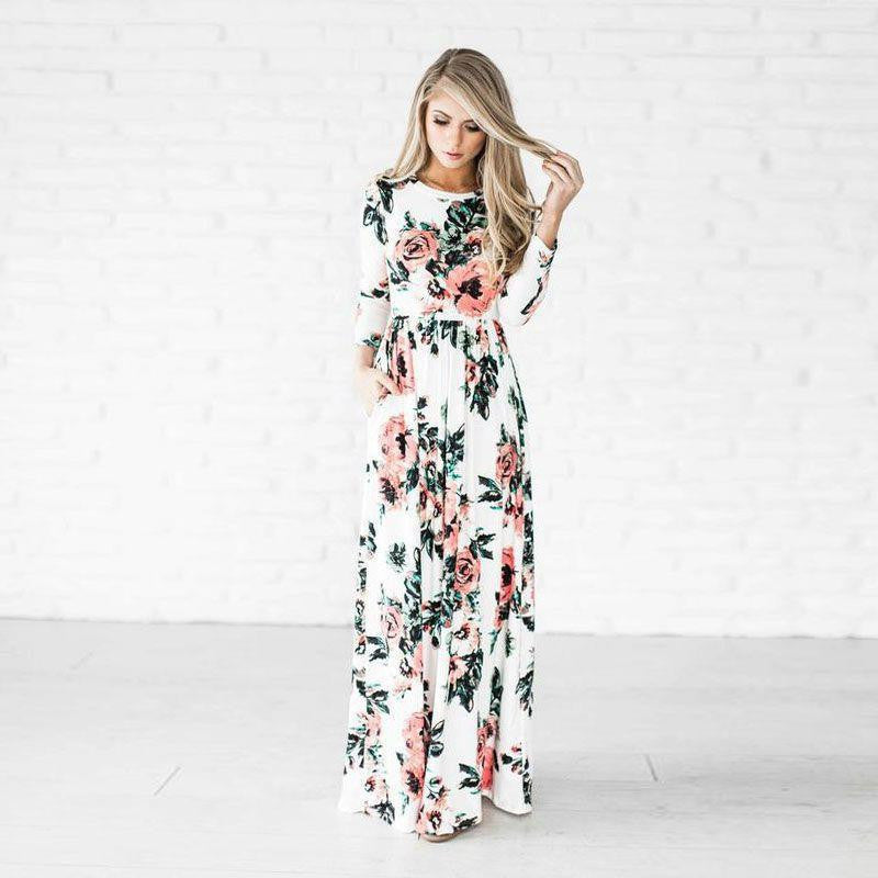 Fashion Dresses Women Printed Party Gown Ladies White