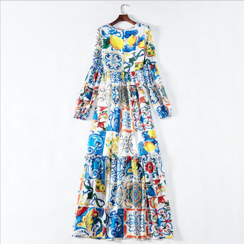 Printed Polka Dot Beautiful Lady Chiffon Floral Dress