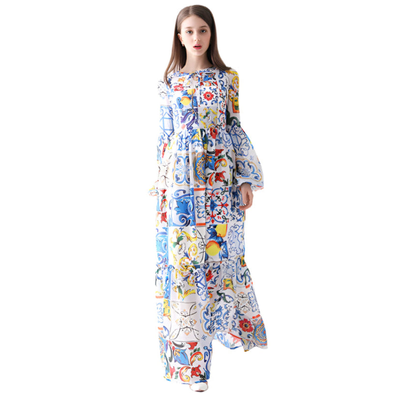 Printed Polka Dot Beautiful Lady Chiffon Floral Dress