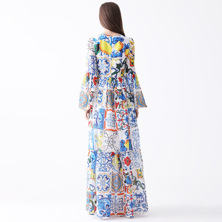 Printed Polka Dot Beautiful Lady Chiffon Floral Dress
