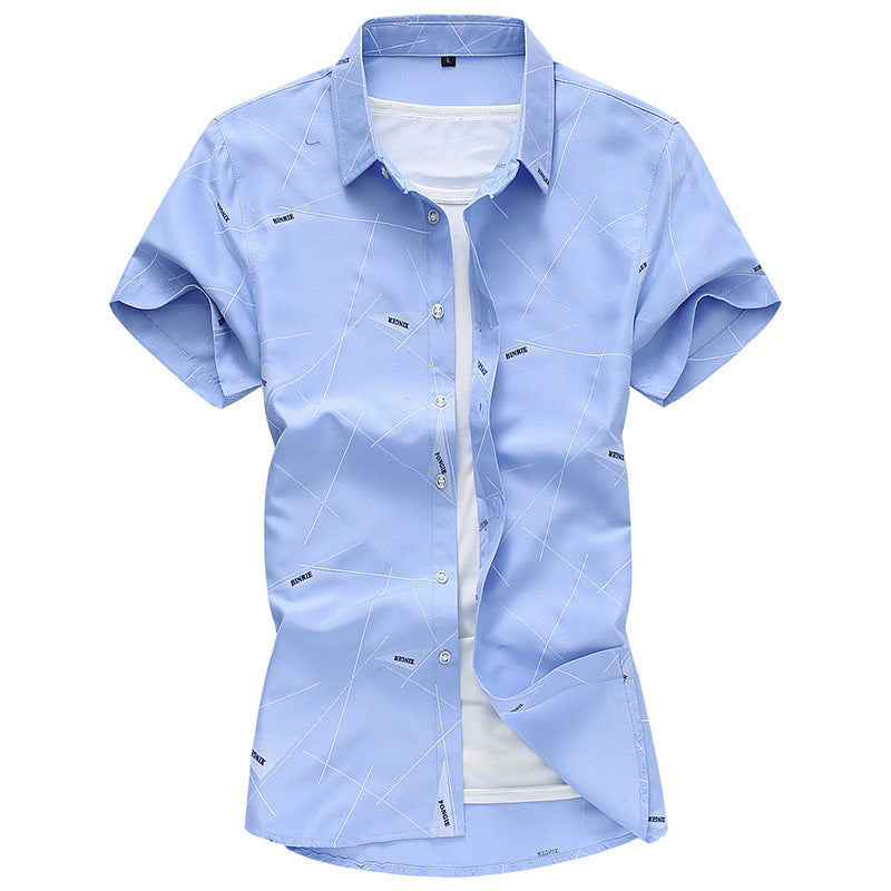 Men Short Sleeve Cotton Flower Shirt Mens Dress Shirts Light blue
