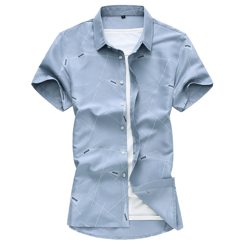 Men Short Sleeve Cotton Flower Shirt Mens Dress Shirts Gray