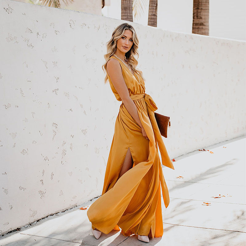 Solid color party dress Yellow