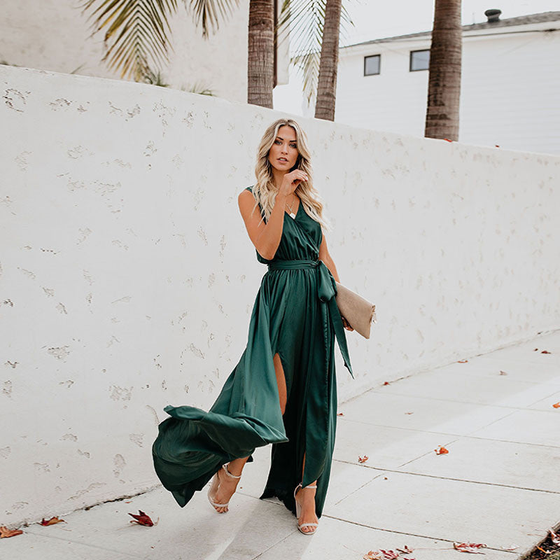 Solid color party dress Green