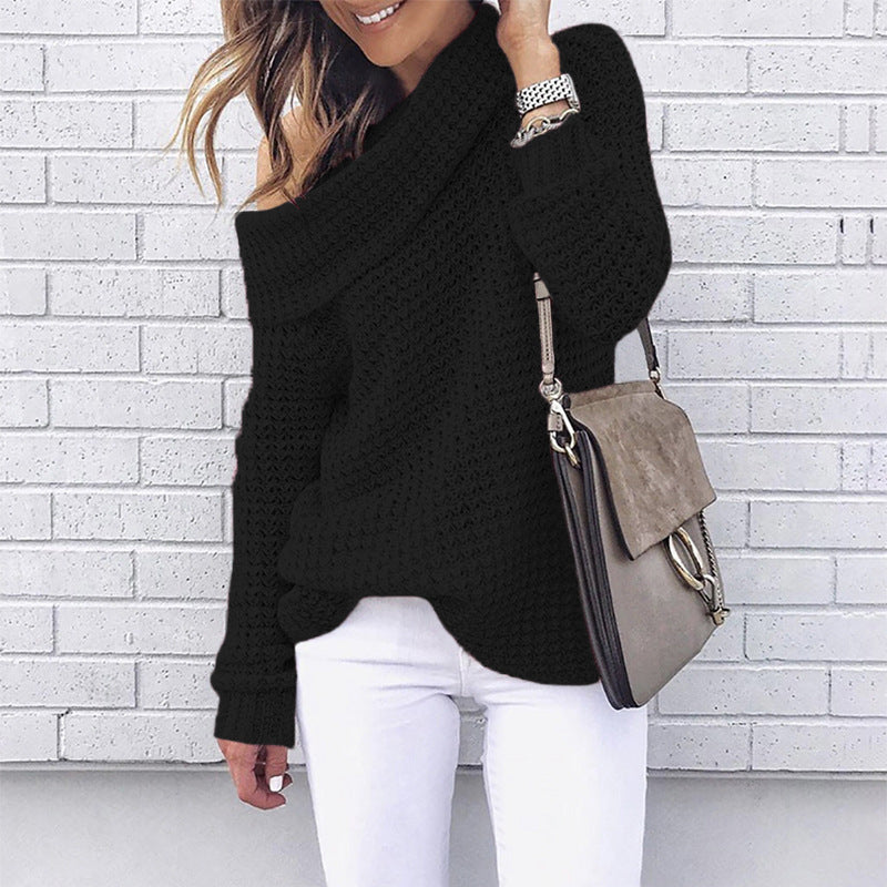 Women's Autumn And Winter Sweater Solid Color Turtleneck Sweater Black