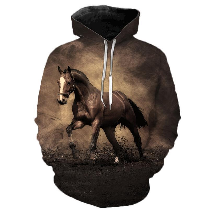 Printed Animal Horse Painting Hoodie Fashion Men Loose Sweater