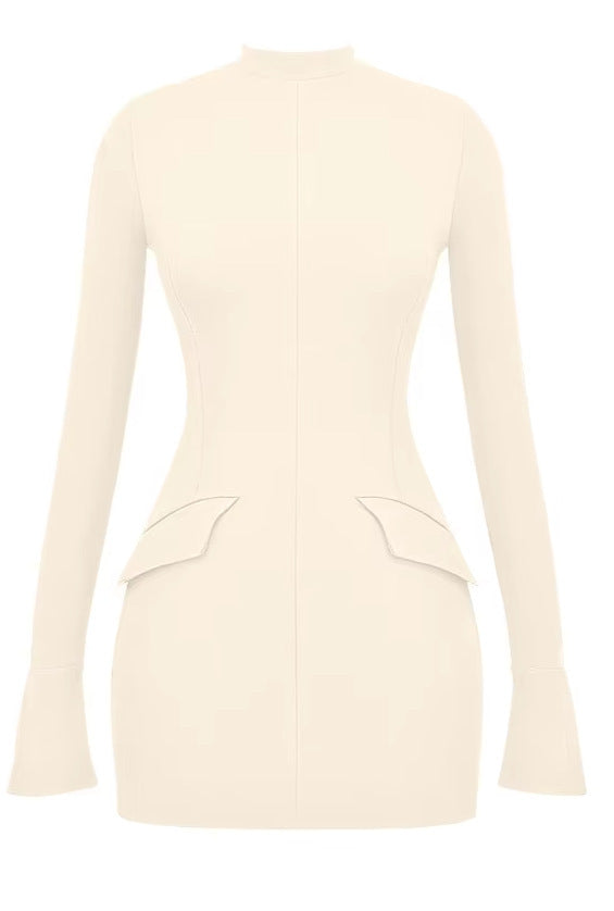 Fashion Slim-fit Long-sleeved Dress Sexy Hip-overing Temperament Elegant Dresses Women's Clothing Apricot