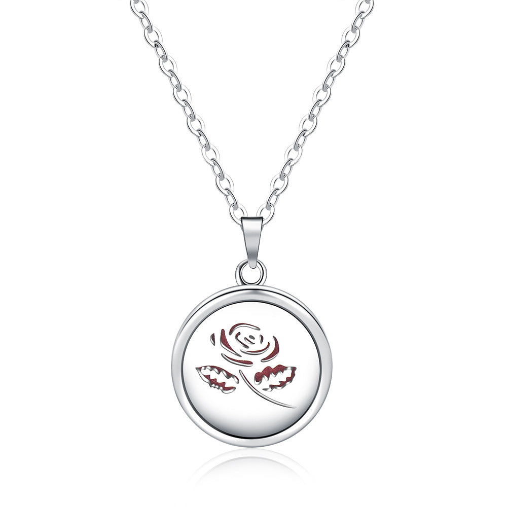 Open Round Hollow Perfume Box Necklace F0508 Magnet Type