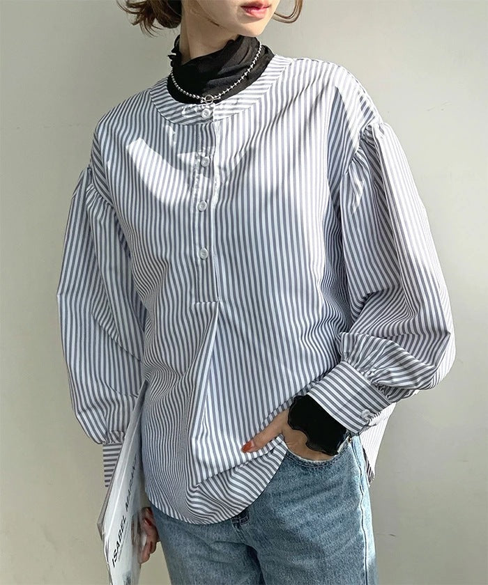 Women's Shirt Summer Loose High Sense Gray Stripes