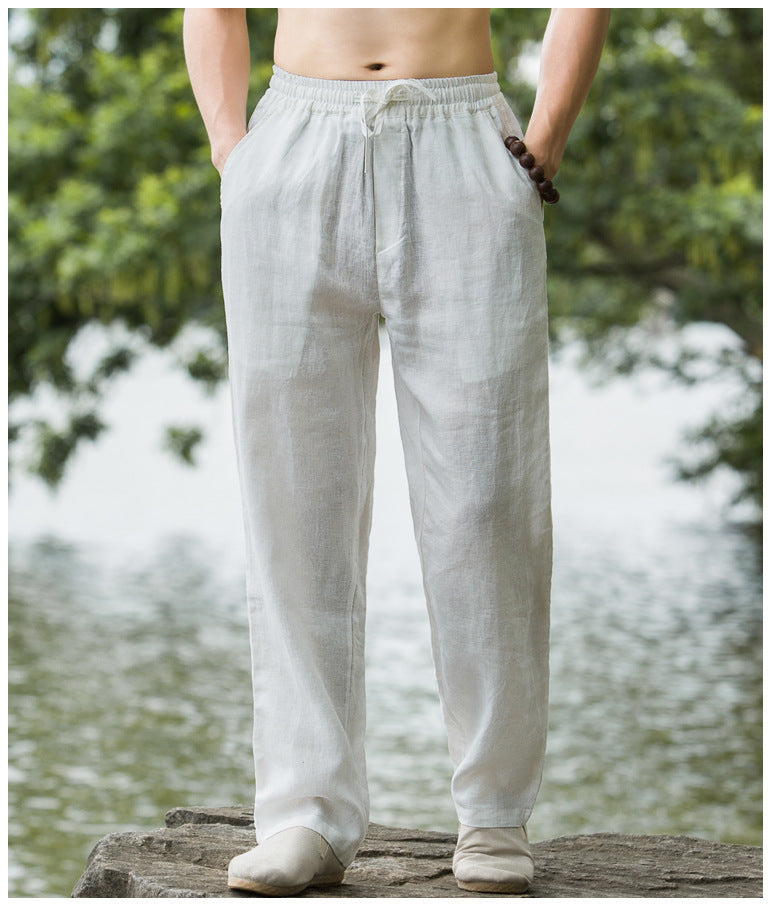 Fashion Men's Linen Straight Casual Pants White