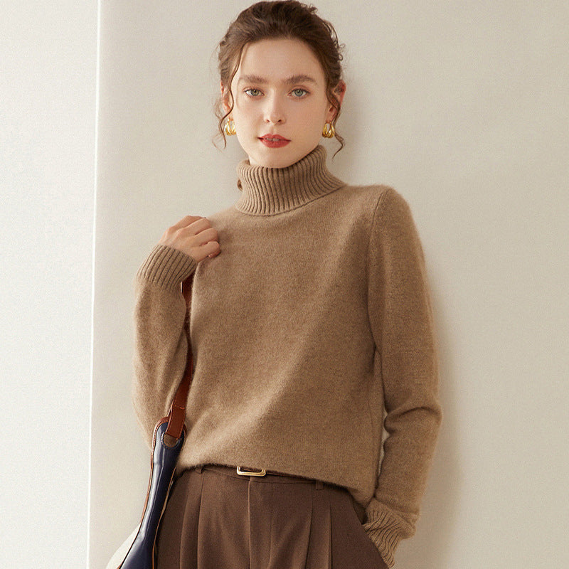 Women's Thickened Fall And Winter Inner Wear Turtleneck Cashmere Sweater Pastel Brown Cashmere