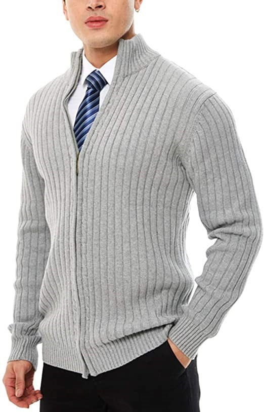Suit Collar Cardigan Knitted Sweater Coat Dark Gray Wool