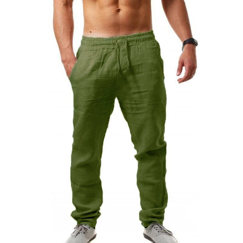Summer Men's Breathable Linen Loose Leisure Sports Trousers Green