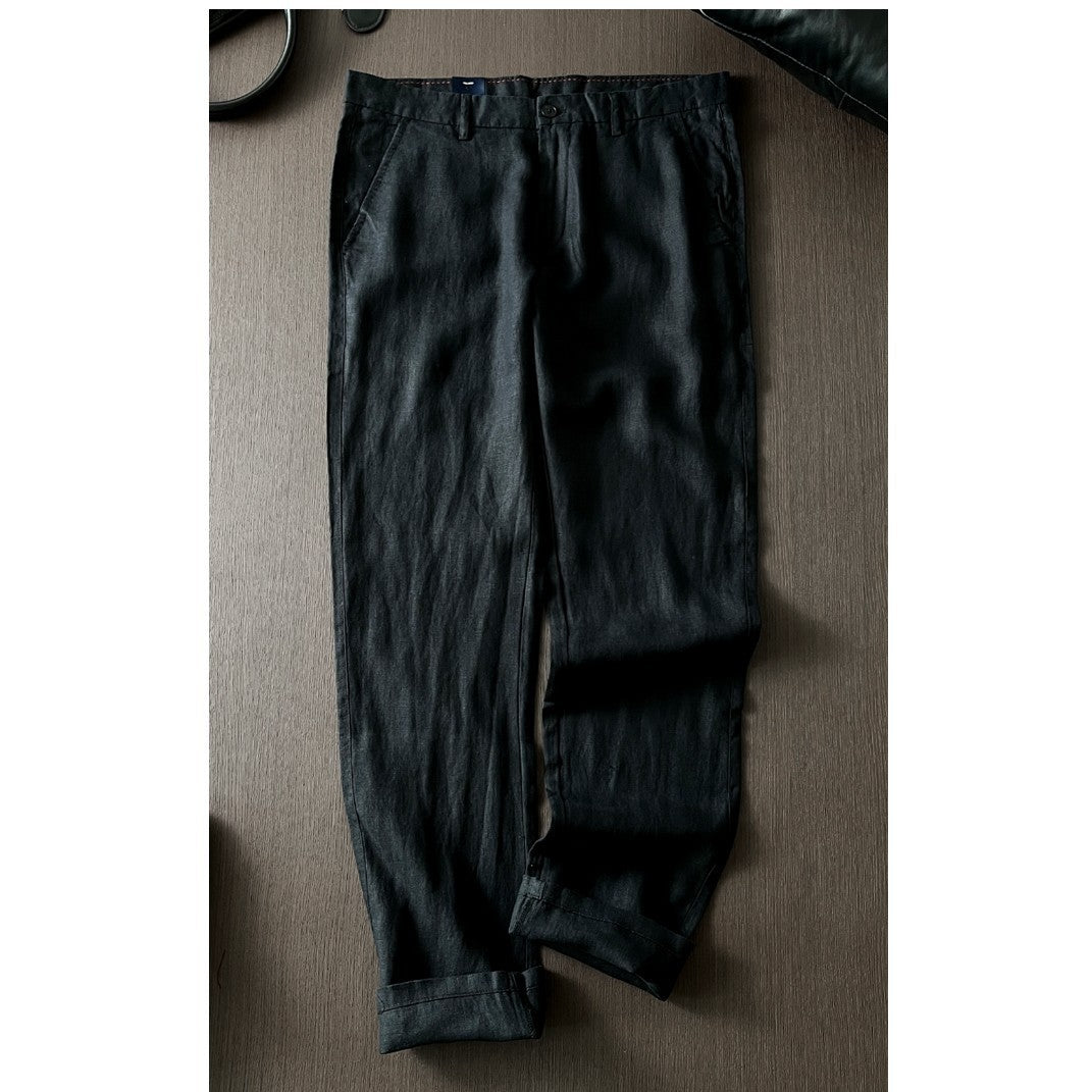 Men's Linen Straight Casual Pants Black