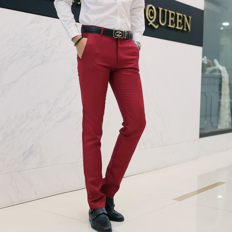 Casual business trousers men Korean slim-fit casual pants Wine red