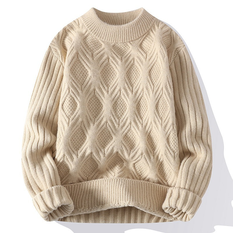 Men's Fashion Casual Solid Color Twisted Sweater Khakhi Polyester
