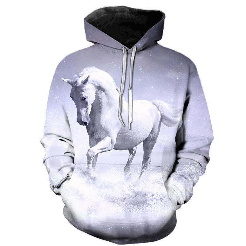 Printed Animal Horse Painting Hoodie Fashion Men Loose Sweater DWWY 422