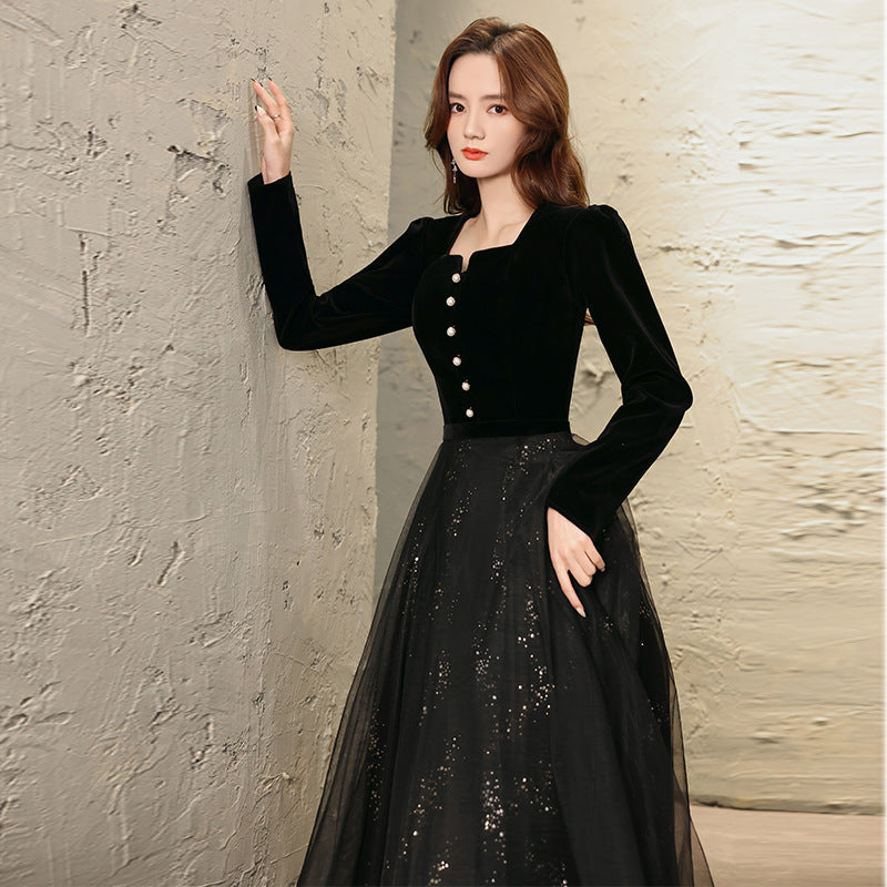 Women's Temperament Long Sleeve Party Dress Skirt
