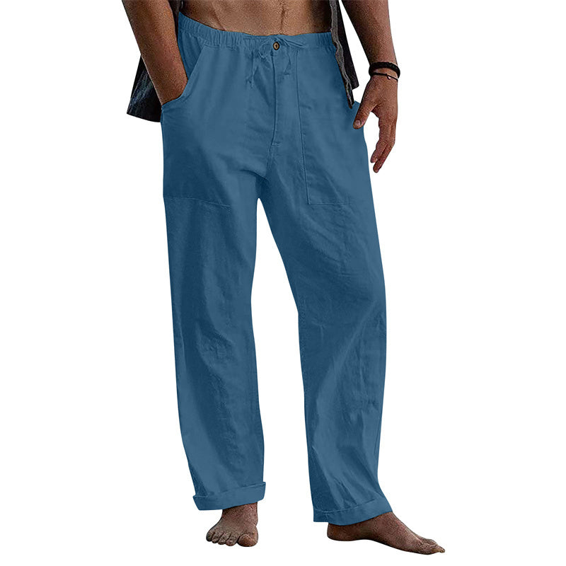 Men's Linen Casual Drawstring Loose Pants Sky Blue