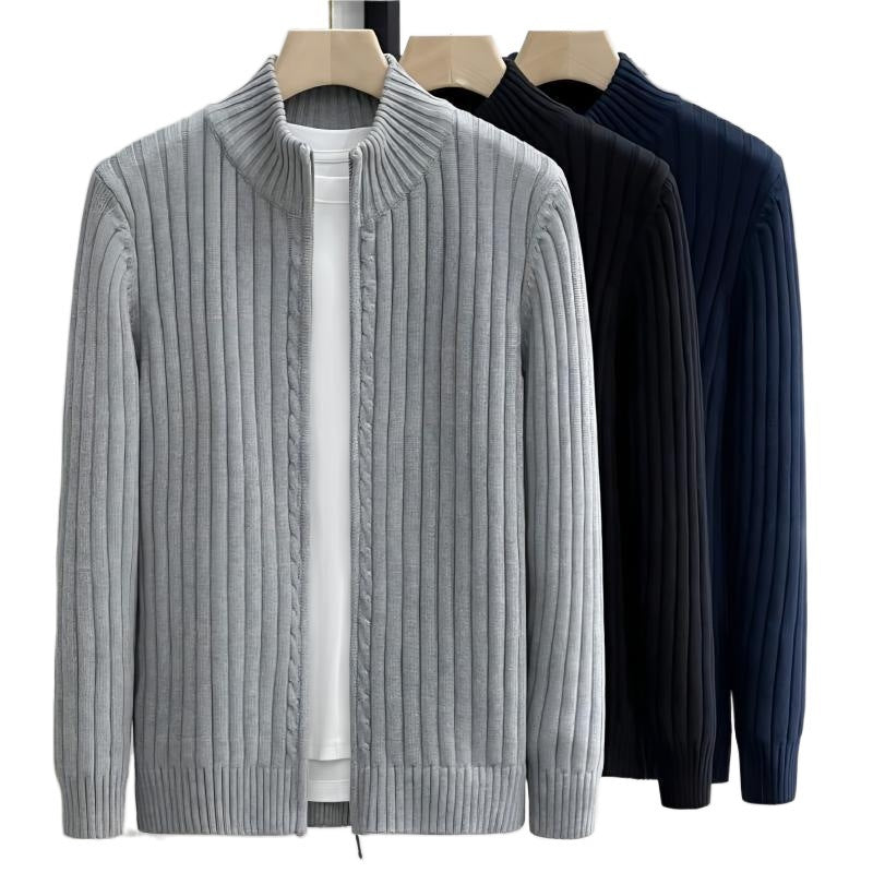 Cardigan Sweater Solid Color Zipper Outerwear Sweater Men's Coat Light Gray