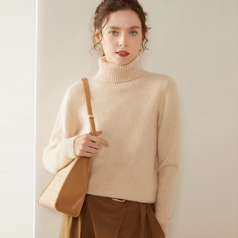 Women's Thickened Fall And Winter Inner Wear Turtleneck Cashmere Sweater Light Green Cashmere