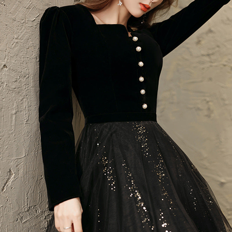 Women's Temperament Long Sleeve Party Dress Skirt