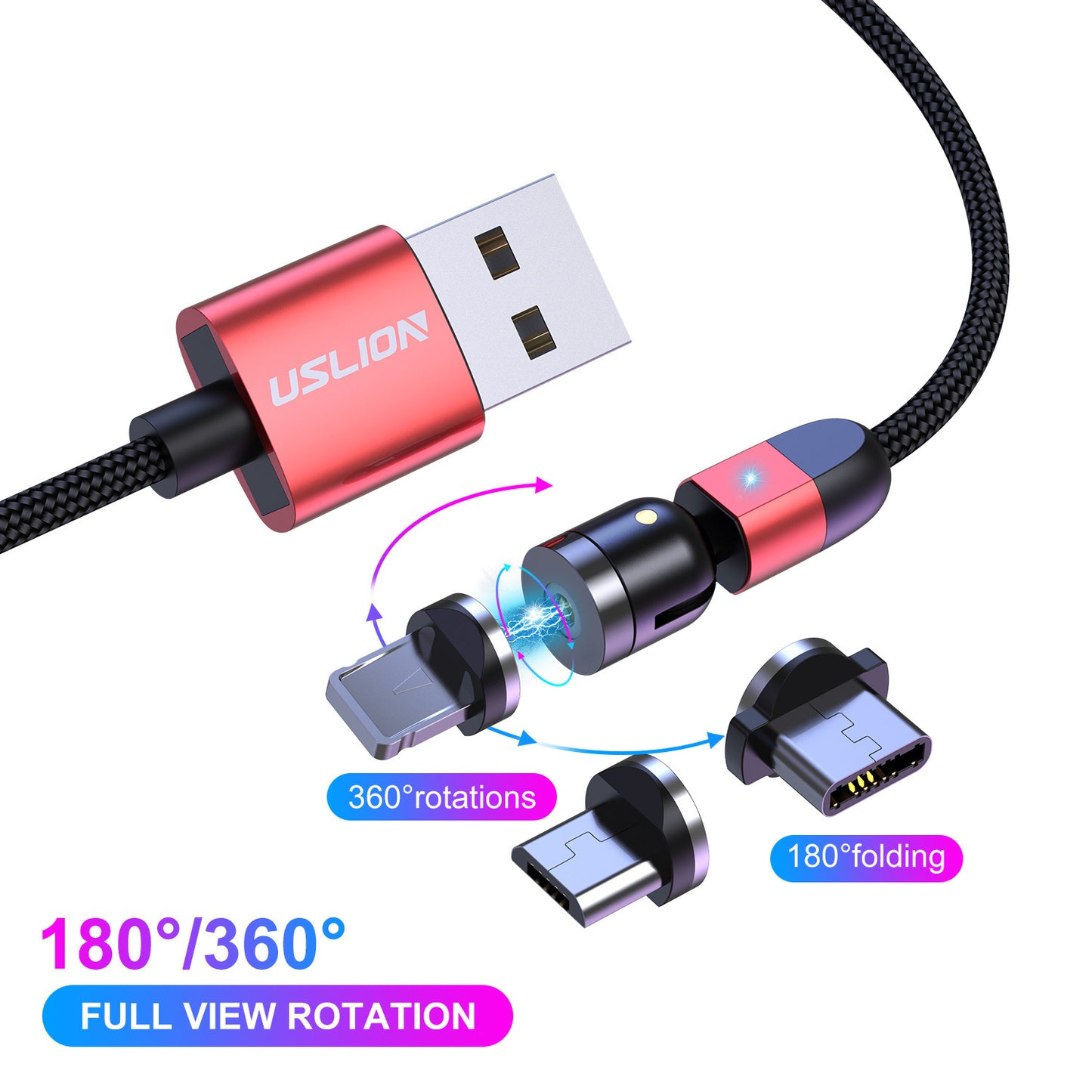 Magnetic Data Cable Red 3 in 1 2m